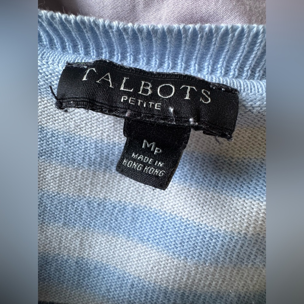 Talbot’s Blue White Striped Long Sleeve V Neck Cotton Spring Casual Sweater - Picture 4 of 5